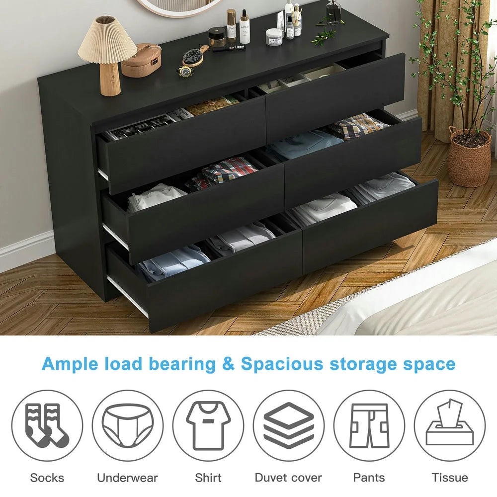 Kadyn White Chest of Drawer, 6 Double Drawer Dresser for Bedroom, Modern Storage Cabinet for Living Room, Dresser