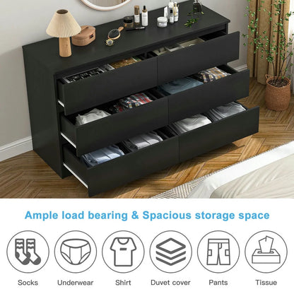 Kadyn White Chest of Drawer, 6 Double Drawer Dresser for Bedroom, Modern Storage Cabinet for Living Room, Dresser