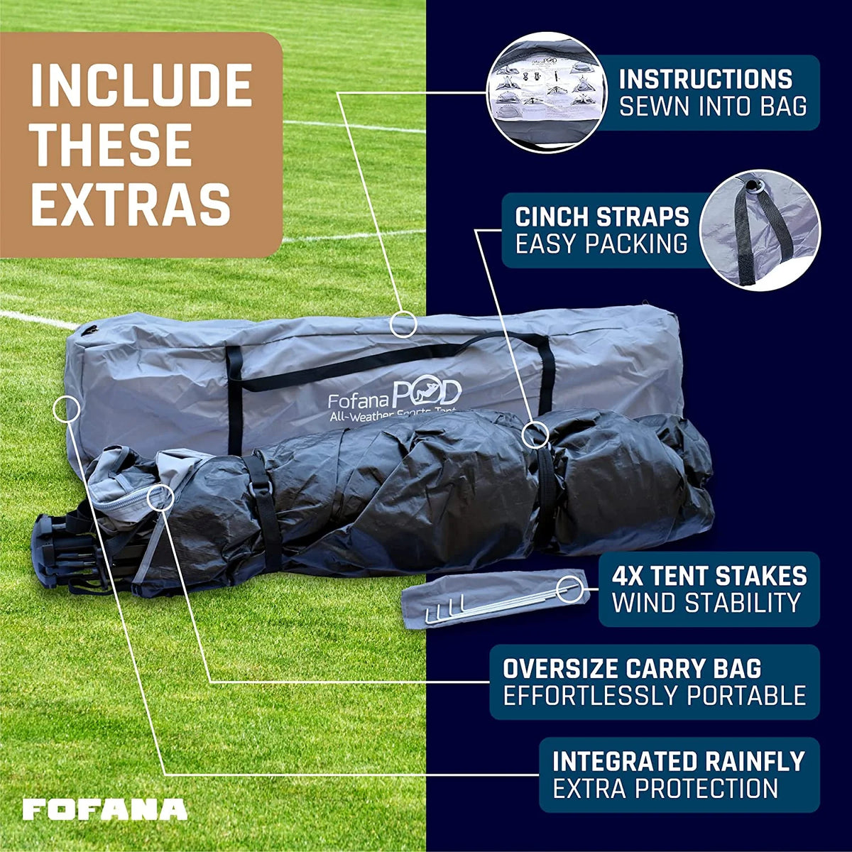 FOFANA All Weather Sports Pod Tent for up to 4 People - Pop up tent - Sports Tent with Clear and Mesh Windows
