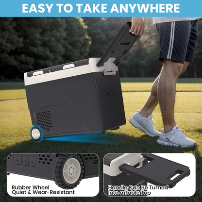 12 Volt Refrigerator, Electric Cooler, Portable Freezer, 12V Fridge -4℉~68℉, 12V Cooler with Wheels & 2 Baskets for Travel, Truck, Boat, Camping
