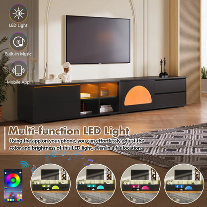2-in-1 TV Stand for TVs up to 100", Entertainment Center with LED Light and 2 Drawers, Free-Combination TV Console Table with Sliding Door for Living Room, Black
