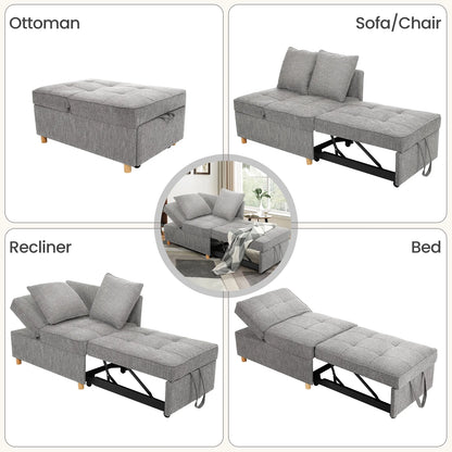 SEJOV 4-in-1 Convertible Sleeper Chair Bed, Linen Sofa Bed for Small Space, Futon Sofa with 2 Throw Pillows for Living Room, Single Recliner with 5 Adjustable Backrest for Bedroom Apartment, Brown