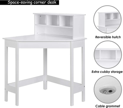 UTEX Kids Desk,Wooden Study Desk with Chair for Children,Writing Desk with Storage and Hutch for Home School Use,White