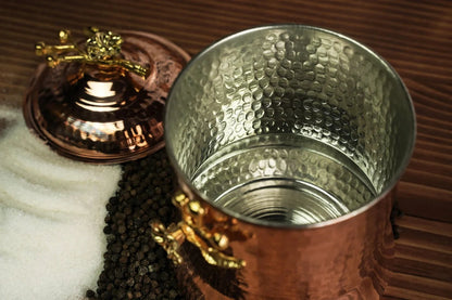 Set of 3 Solid Copper Canister Set with Lid | 100% Copper Kitchen Storage Box| Copper Spice Jar Container