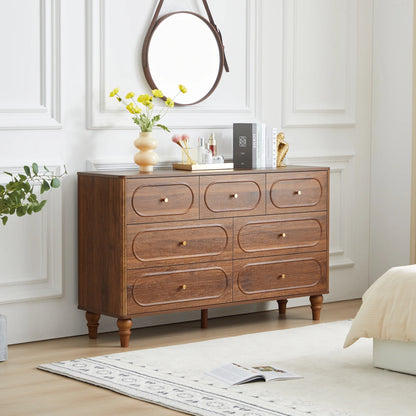 YOCWO 3 Drawer Nightstand, Classic Chest of Drawers with Arc Edge, Walnut
