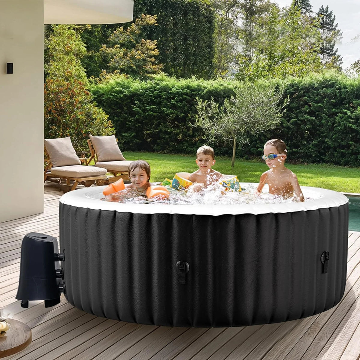 73 inch Outdoor Inflatable Hot Tub with 130 Bubble Air Jets, 4-6 Person Square Portable Hottub Spa with LED Control Panel, Blow Up Spa Bathtub with 2 Filter, Temperature up to 104��F