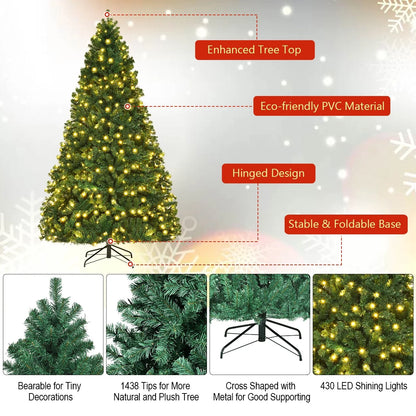 Costway 7Ft Pre-Lit PVC Hinged Christmas Tree 300 LED Lights Green