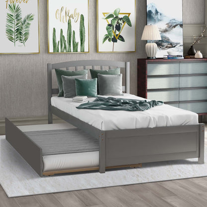 Aukfa Twin Platform Bed with Trundle - Trundle Bed with Headboard for Kids Teens - White
