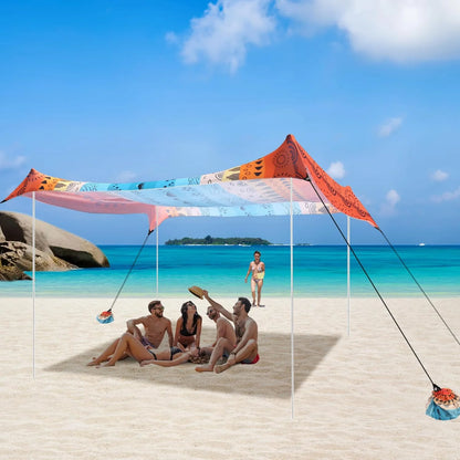Beach Tent, UPF 50+ Beach Canopy Sun Shade, Portable 10×10 FT Large Pop-Up Beach Tent Sun Shelter with Sand Anchors, Ground Pegs, Easy Setup for Beach, Camping, Park, and Backyard Fun