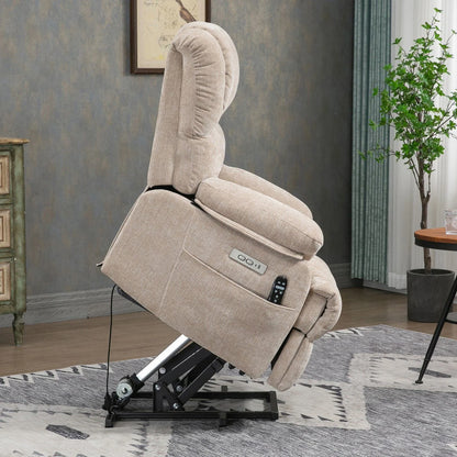 Oversized Power Lift Recliner Chairs for Adults,Beige Electric Recliners for Elderly with 8-Point Vibration Massage Lumbar Heating,2 Side Pocket,USB Port,24" Seat Width,25" Seat Depth,20" Seat Height
