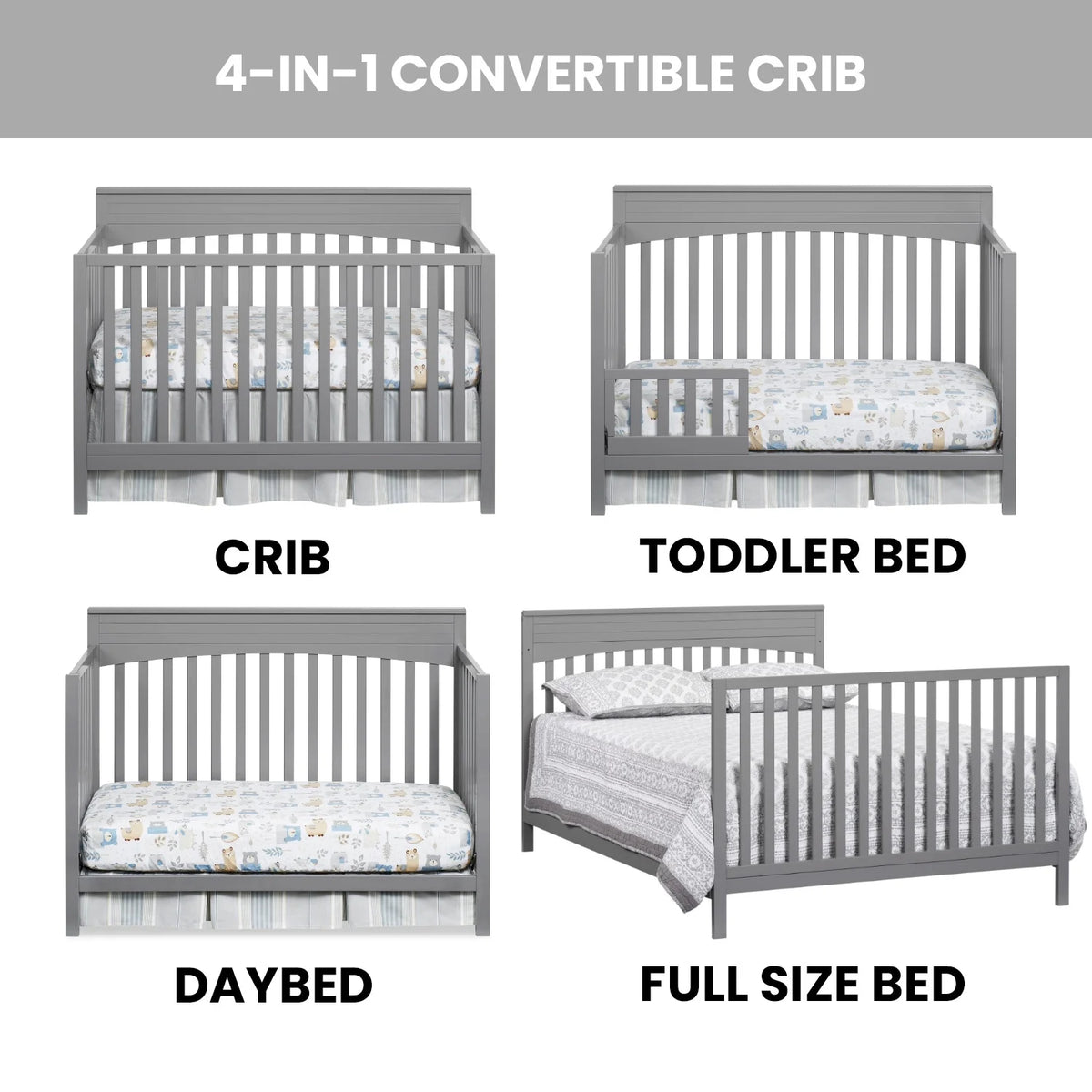 Oxford Baby Harper 4-in-1 Convertible Crib, Dove Gray, GREENGUARD Gold Certified, Wooden Crib