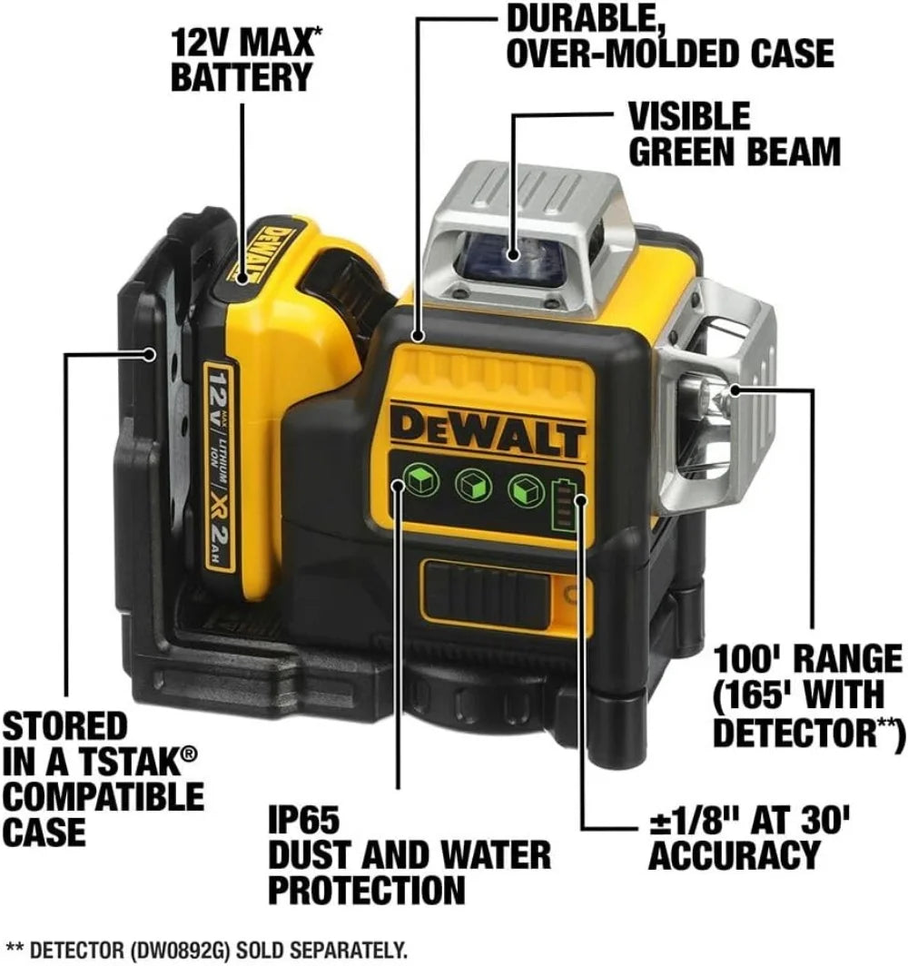 DeWalt? DW089LG 12V Max Laser Level, 3-Way 360 Green Degrees Professional Architectural Laser, Rotary and Linear Laser Levels???for Laser for Home Renovation Layout or Architectural Design