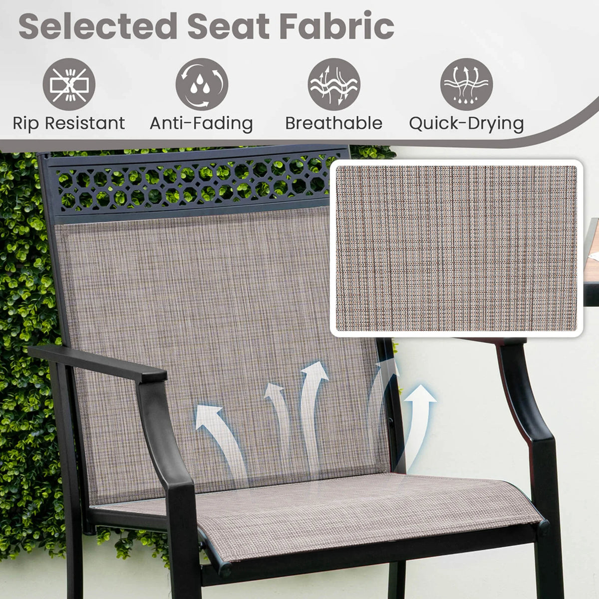 Costway Outdoor Counter Stools Set of 2 with Footrest & Armrests Metal Frame for Backyard Blue