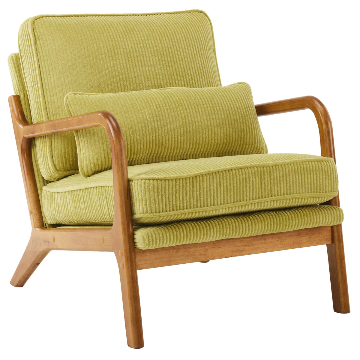 Ktaxon Accent Chair Corduroy Upholstered Armchair, Reading Club Chair with Pillow and Solid Wood Frame for Living Room Bedroom Furniture Off White