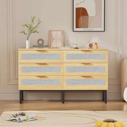 Planntonneo Boho Fluted 6 Drawer Dresser, Wooden Chests for Bedroom