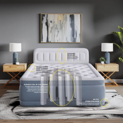 Beautyrest Headboard Luxarest 24" Queen Size Raised Air Mattress with Built-in Pump