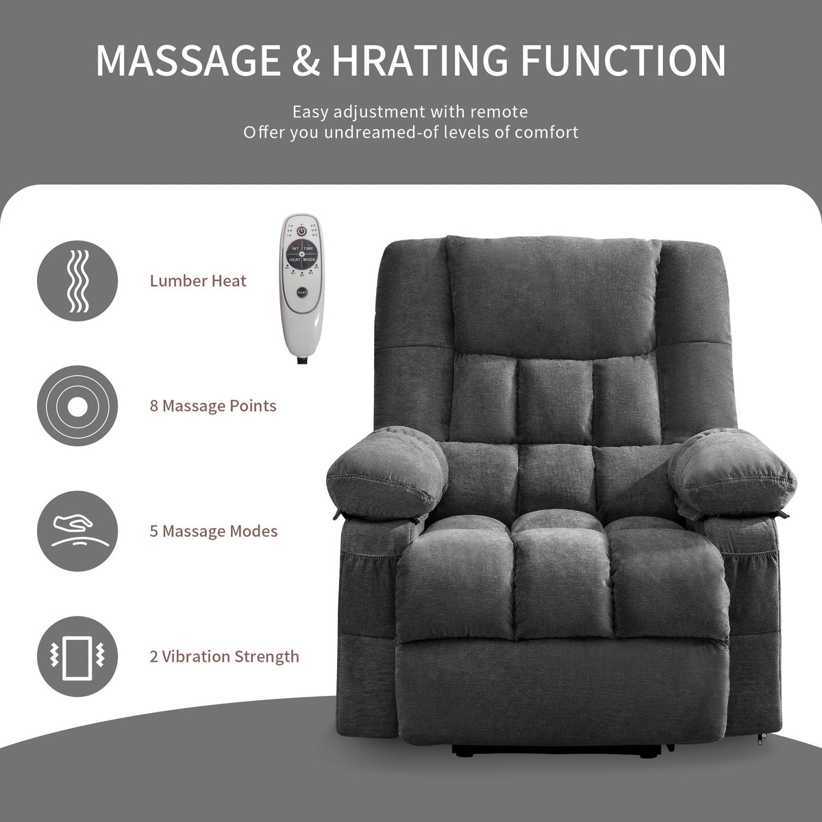 JONPONY Power Lift Recliner Chair Recliners for Elderly with Heat and Massage Recliner Chair for Living Room with Infinite Position and Side Pocket,USB Charge Port,Brown