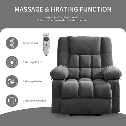 JONPONY Power Lift Recliner Chair Recliners for Elderly with Heat and Massage Recliner Chair for Living Room with Infinite Position and Side Pocket,USB Charge Port,Brown