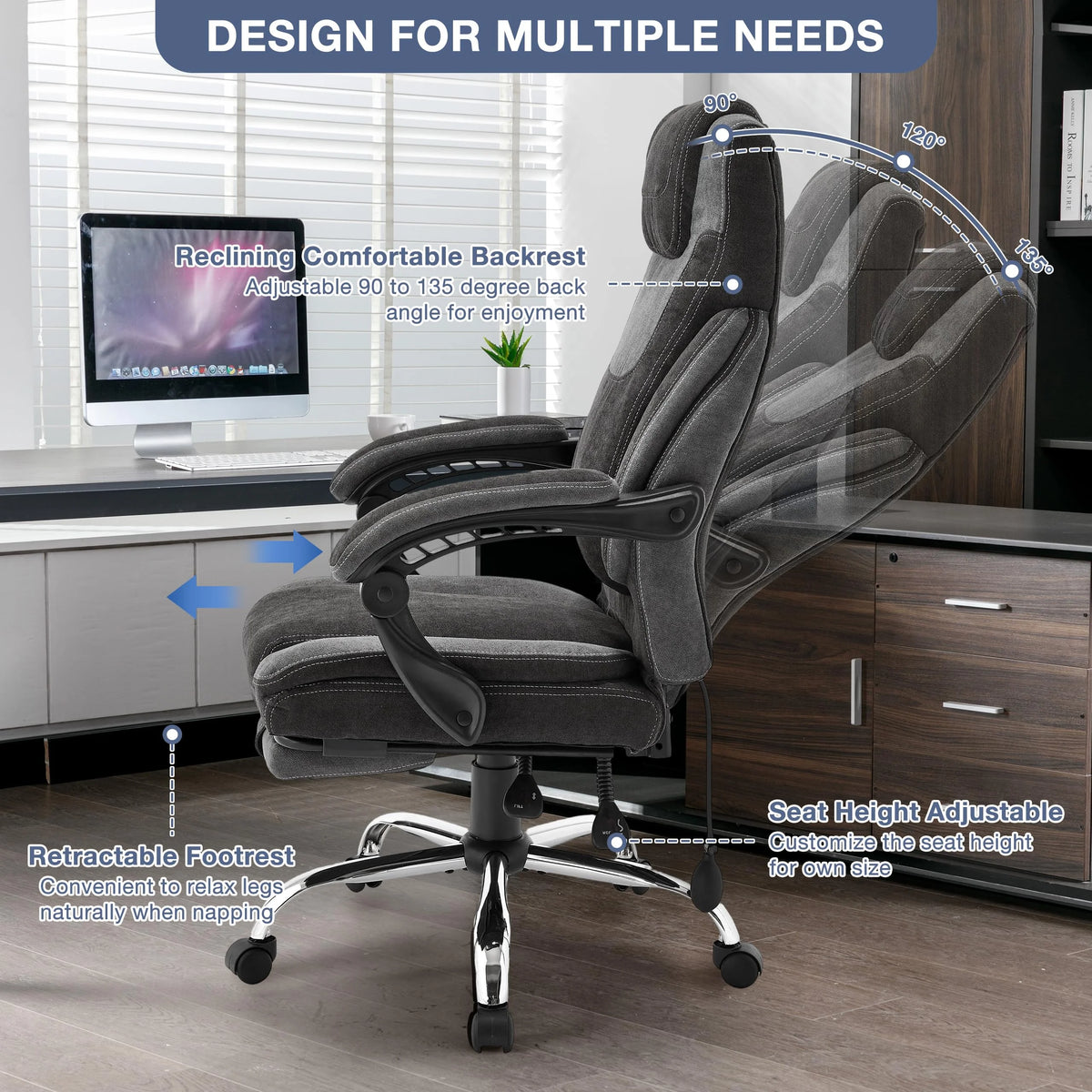 JONPONY Big and Tall Office Chair 400lbs, Executive Reclining Office Chairs with Footrest, High Back Home Office Chair Thick Padded Armrests, Ergonomic Adjustable Lumbar Support, PinkWhite