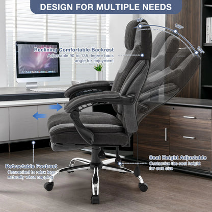 JONPONY Big and Tall Office Chair 400lbs, Executive Reclining Office Chairs with Footrest, High Back Home Office Chair Thick Padded Armrests, Ergonomic Adjustable Lumbar Support, PinkWhite