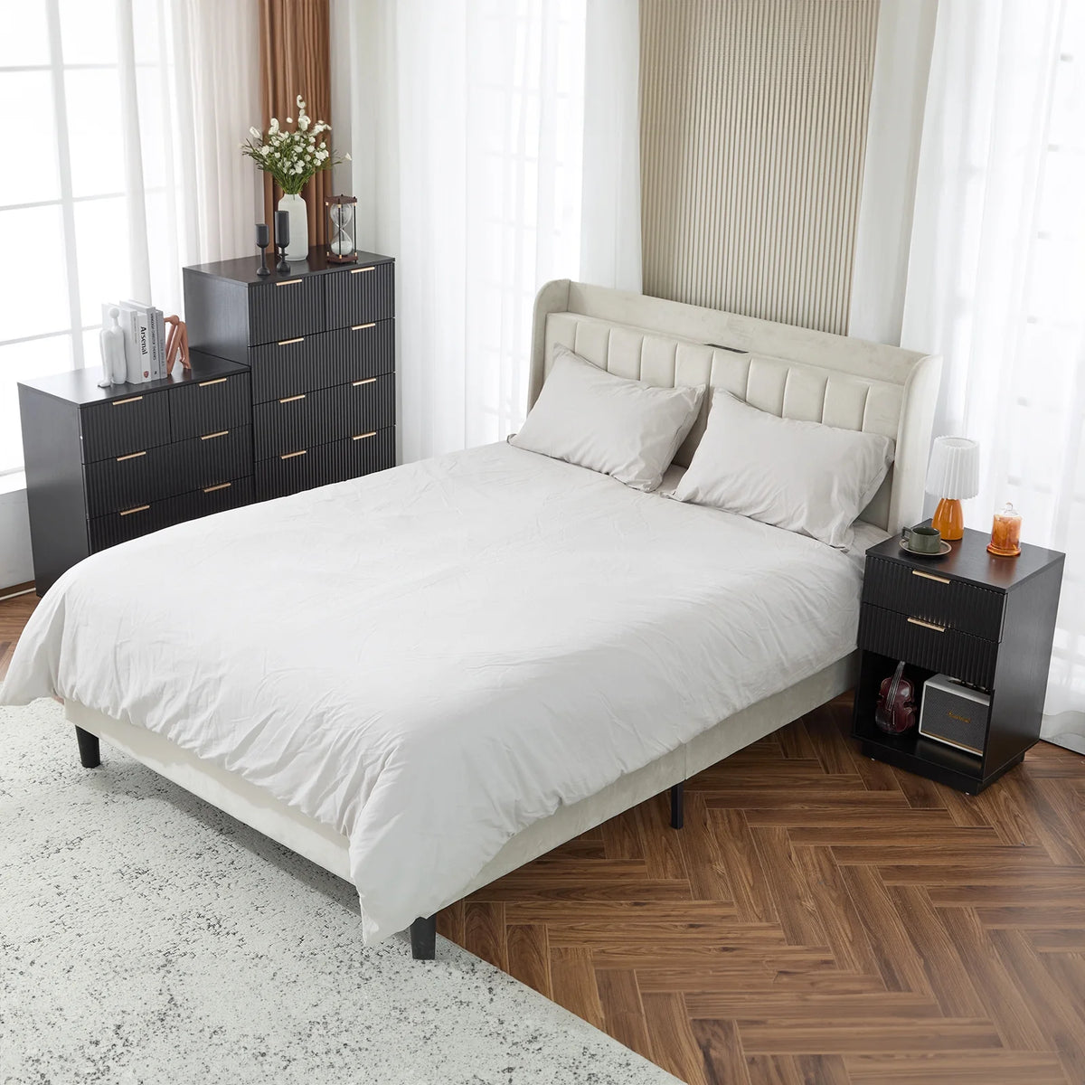 UBesGoo Dresser for Bedroom Wood 4 Drawers Dressers, Fluted Modern Dresser, White