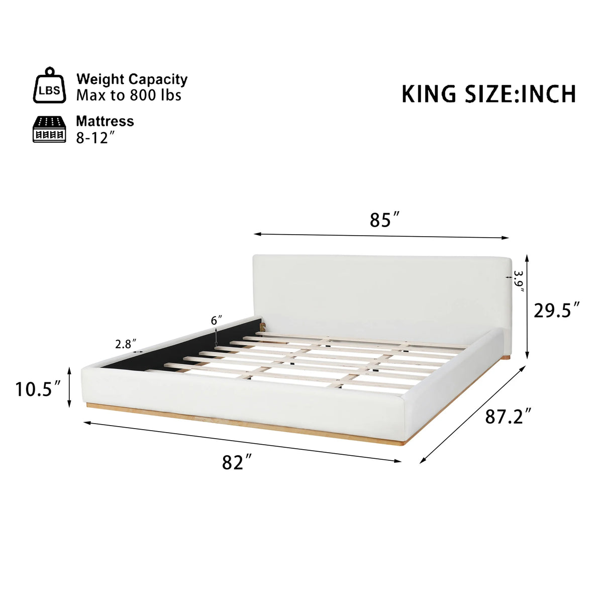 Christopher Knight Home Queen Bed with Velvet Upholstery, Solid Wood Platform, Padded Headboard, White