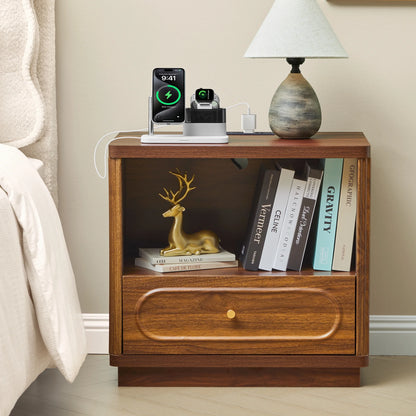 YOCWO 3 Drawer Nightstand, Classic Chest of Drawers with Arc Edge, Walnut