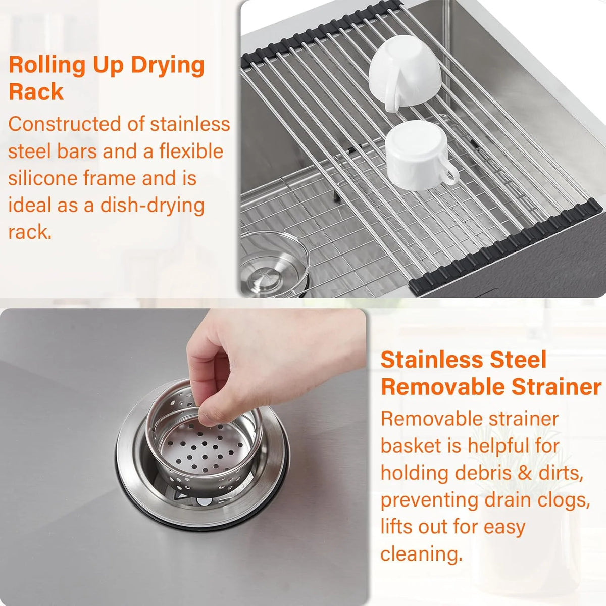 Garvee 33 x 22 Drop In Kitchen Sink, 16 Gauge Stainless Steel Topmount Deep Single Bowl Sink with Grid and Drain Strainer Set, Household Dishwasher Sinks for Workstation, RV, Prep Kitchen, Bar Sink