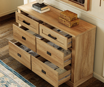 WAMPAT 2 in 1 Dresser with 9 Drawers for Bedroom, Wooden Dressers with Wide Chest of Drawers,Modern Farmhouse Dresser TV Stand with Metal Handles for Living Room, Hallway,Vintage Oak