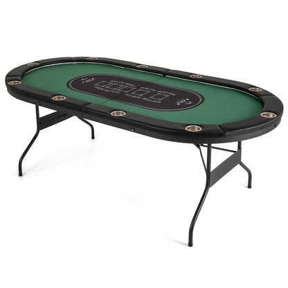 Costway Foldable, USB Ports, Led Lights 10 Player Poker Table, Blue/Black