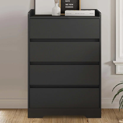 Aukfa Wood 4 Drawer Dresser,Chest of Drawer with Anti-fall Device, Black