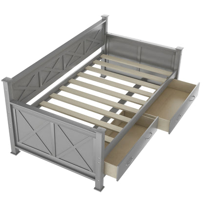 Euroco Twin Size Dayed with 2 Storage Drawers for Bedroom Low Profile Platform Bed, White