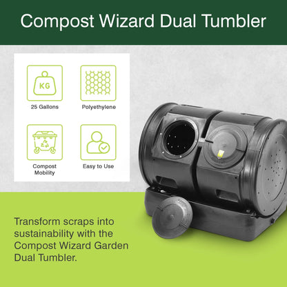 Good Ideas Compost Wizard Outdoor Dual Tumbler Compost Container, Black