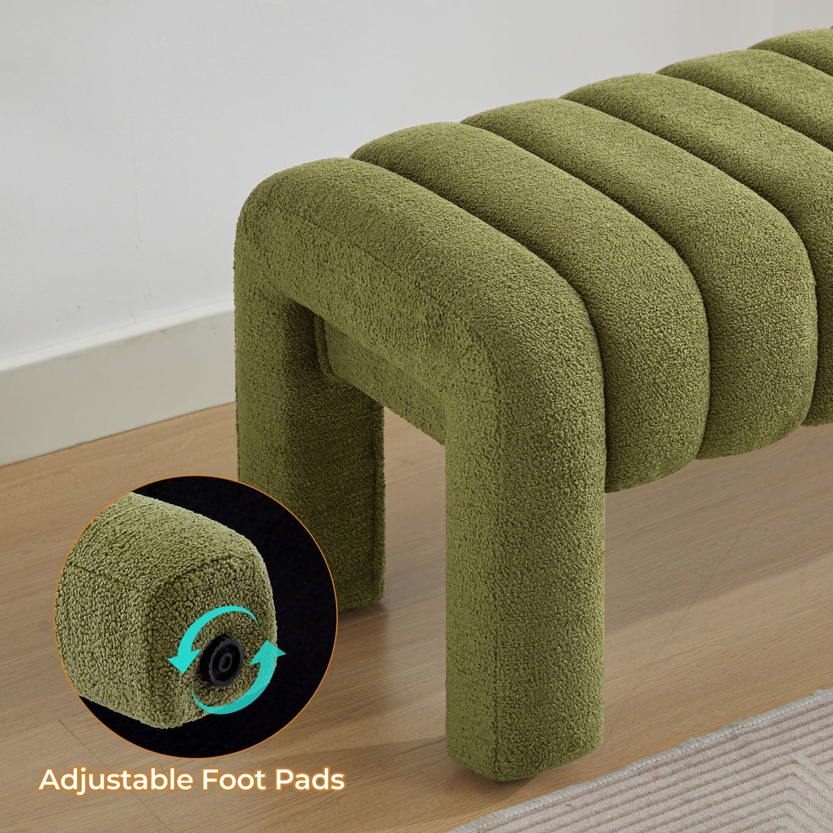 Zesthouse 63�� End of Bed Bench, Linen Tufted Upholstered Ottoman Bench with Padded Seat and Solid Wood Leg, Modern Entryway Bench for Bedroom, Living Room, Beige