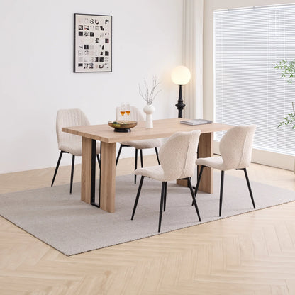 5pcs Rectangle Dining Table Chairs Set for 4, 63" Farmhouse Wood Kitchen Table with 4 Upholstered Mid Century Modern Boucle Chairs for Dinner, Living Dining Room, Apartment, Beige