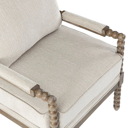 Duhome Upholstered Dining Chair Spindle Spool Accent Chair Linen Fabric Armchair with Wood Frame, Brown+Beige