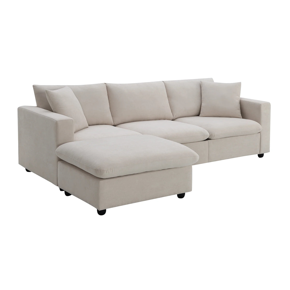 Harper & Bright Designs Modern Sectional Sofa 3 Seat Couch with Ottoman, Upholstered L Shaped Cloud Couch for Small Space Apartment Office, White