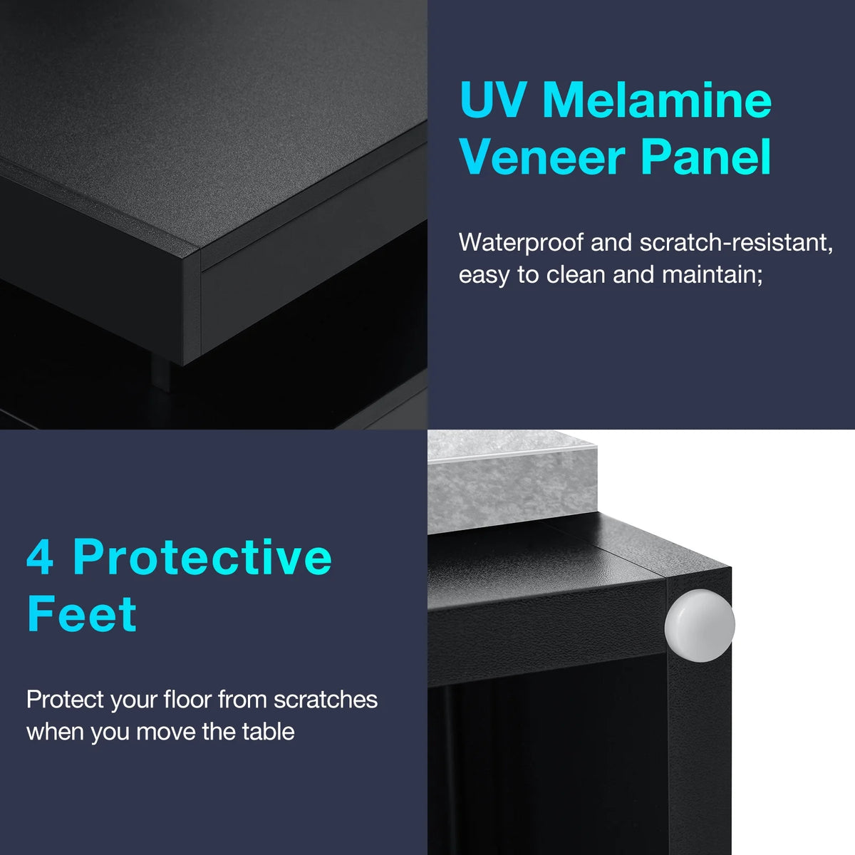 Hommpa LED Nightstand with Wireless Charging Station Modern Nightstand Type C USB Port 2 Drawers Bedside Table Black Smart Night Table High Gloss End Side Table for Bedroom Furniture 22.3" Tall