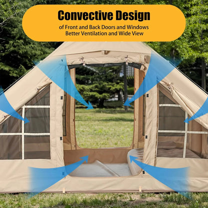 Inflatable Camping Tents With Hand Pump, Air Glamping Tents, Easy SetupWaterproofand Windproof Blow Up Tent, 4 Seasons Oxford Cabin Tent With esh &ChimneyWindow.