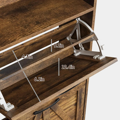 Veanerwood Shoe Cabinet with 2 Flip Drawers Farmhouse Shoe Storage Cabinet Organizer for Entryway, Gray