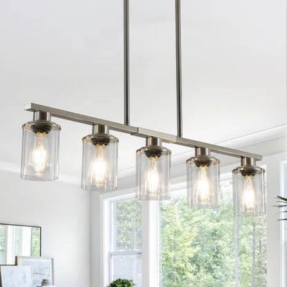 ACE-LIGHTS,Modern Industrial 5-Light Chandelier with Clear Glass Shades(Bulbs Not Included),Hanging Ceiling Light Fixture for Living Room,Dining Room,Kitchen Island(Black)