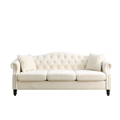 Chesterfield Upholstered Velvet Sofa, 3 Seater Button Tufted Couch with Nailhead Arms for Living Room Bedroom Office Apartment