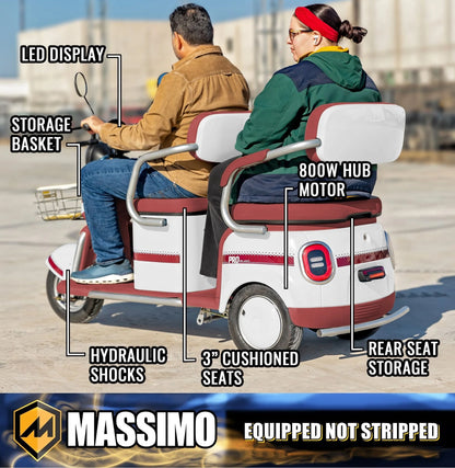 Massimo MGC E-Trike 3-Wheel Electric Cart – 17 MPH, 2-Seater Adult Scooter – Blue