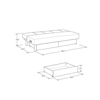 Serta Windsor Futon with Storage and Power, Gray Fabric