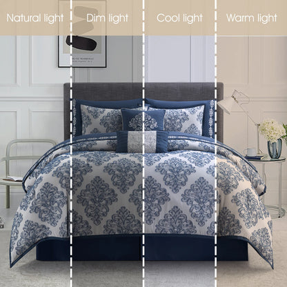 Lanco Smoke Grey Comforter Set California King Size, 9 Piece Jacquard Floral Bedding Set, All Season, Ultra-Soft, Matching Pillows & Shams, Bed Skirt