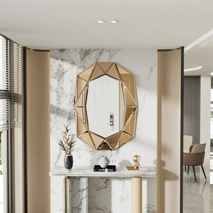 LUVODI Geometric Mirror Wall 28 x 39 inch Art Mirror Green 3D Glass Beveled for Bathroom Living Room