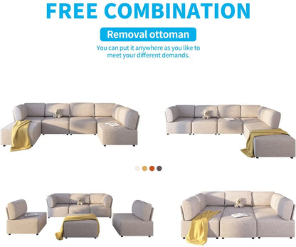 Mjkone Sectional Couch/Futon Sofa Bed, Variable Modular Oversized Couch, U/L Shaped Couch and Queen Sleeper Sofa, Convertible Sofa Set for Living Room, Furniture for Living Room