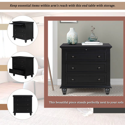EUROCO 28�� Larger Solid Wood 3-Drawer Side Table Nightstand, End Table with Pull out Tray for Bedroom, Living Room, Hallway, Entryway,White
