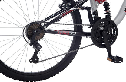 Mongoose Ledge 2.1 Mountain Bike. 24-inch wheels. 21 speeds. boys frame. Silver/Red