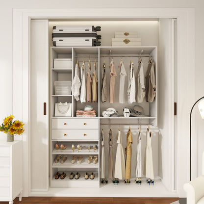 iSunirm 5FT Closet System with Drawers,5FT Closet System with Drawers, 60" Closet Organizer System with 2 Hanging Shelving Perfect Storage Solution for Organizing Your Closet